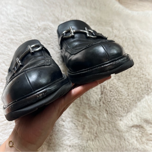 Salvatore Ferragamo Black Leather Loafer Moccasins with Gancini Ornament 12D